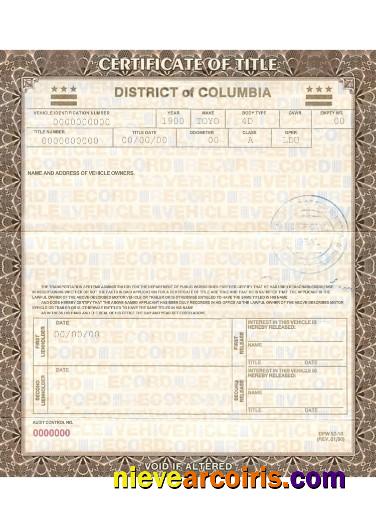 Columbia vehicle registration certificate